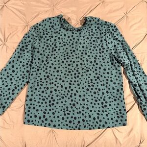 SHEIN Teal and Black Polka Dot Long Sleeve Top